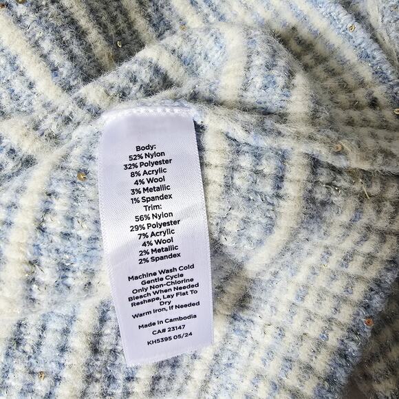 Talbots M Crewneck Sweater Sequin Plaid Blue Short Sleeve Preppy Academic NWT - Picture 10 of 12